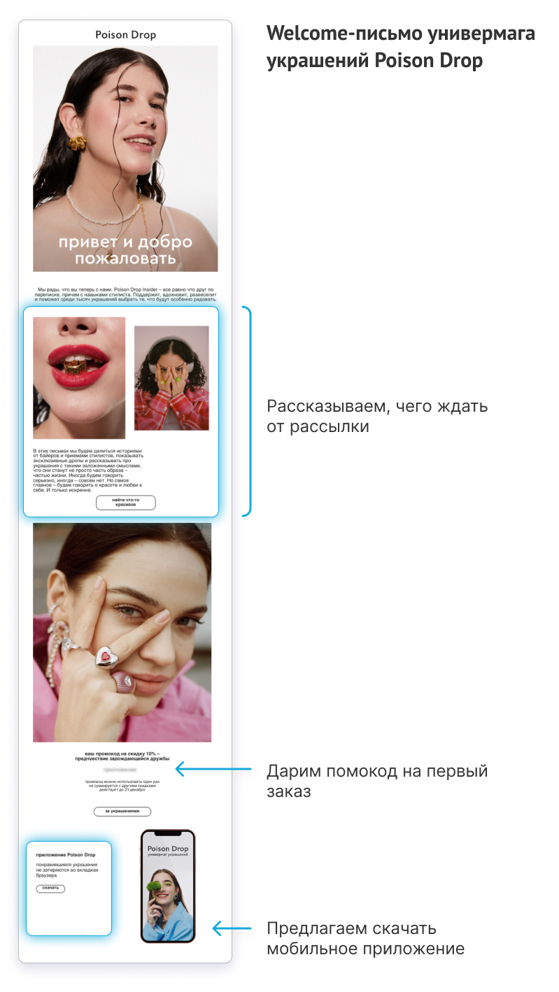 Отзыв универмага украшений Poison Drop о работе триггерных и массовых рассылок